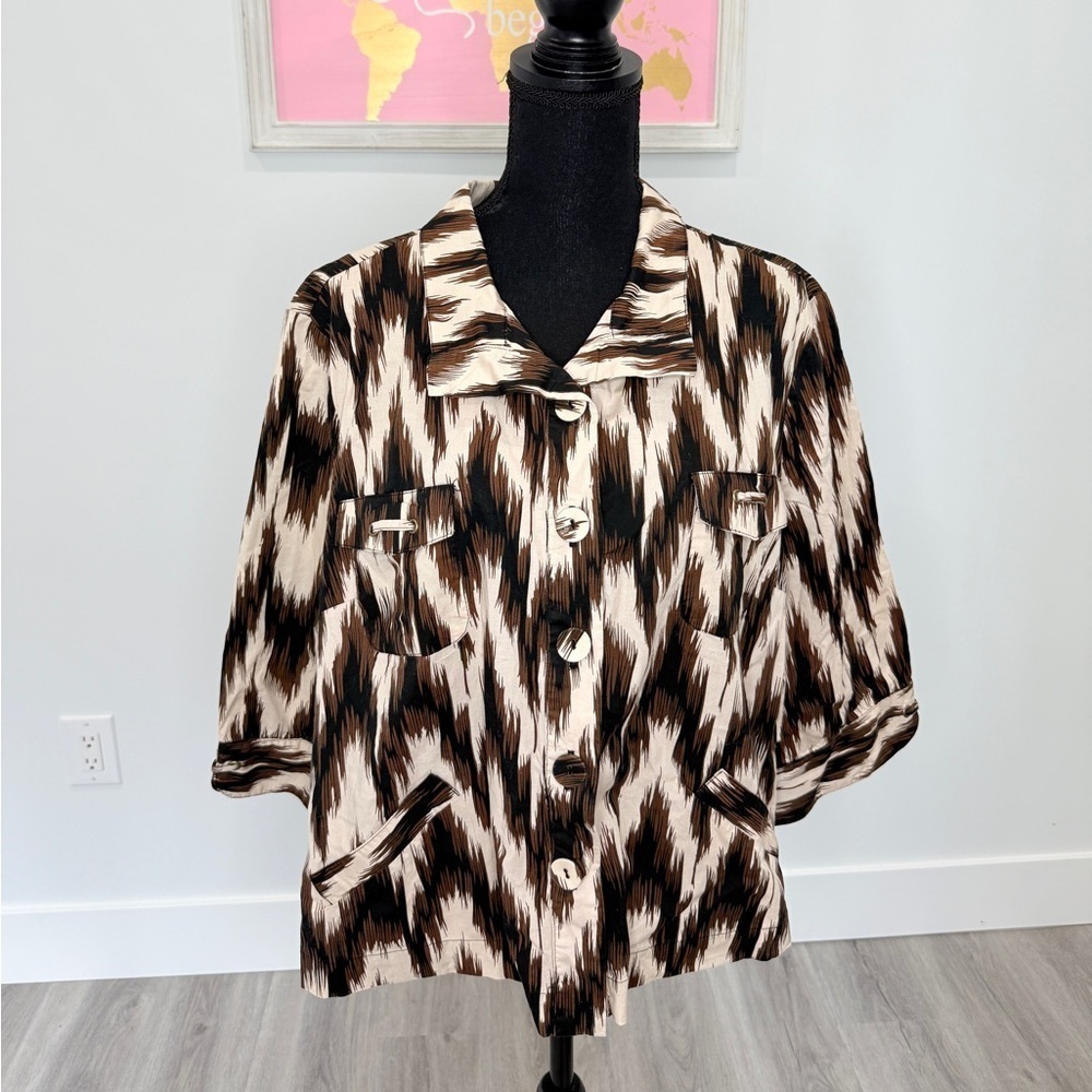 N Touch Brown & Black Cotton Button Up Blouse (XL)